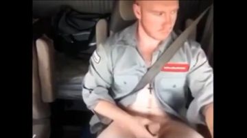 Truck driver freeing himself from cum