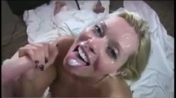 Hot blonde gets a cum facial