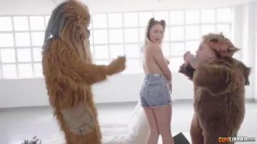 Geeky Spanish chick fucks Chewbacca and an Ewok