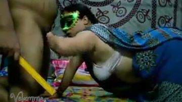 Masked Indian babe throats cock
